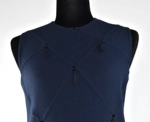 Chado Ralph Rucci Sz 6  Sleeveless Cutouts Wool Navy Dress Lined Zip USA Tassels - Picture 1 of 17