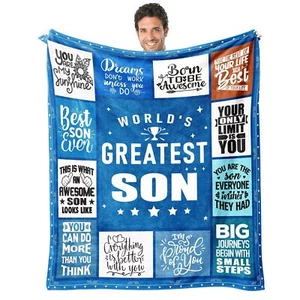 Son Blanket Gifts for Son on Fathers Day from Mom or Dad - World's Greatest S... - Picture 1 of 9