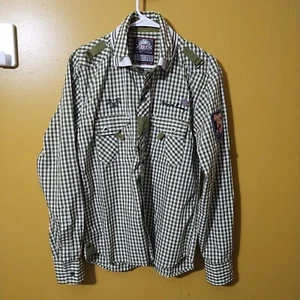 Zinc Khaki Gingham Long Sleeve Button Down Shirt XL Preppy - Picture 1 of 8