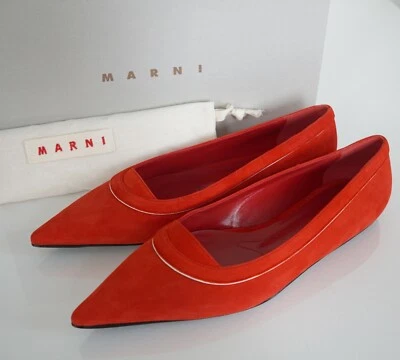 🆕️ Auténticos zapatos planos de ballet de gamuza naranja MARNI punta EUR-37 US-7 Foto 1 de 4