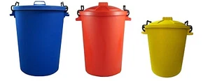  COLOUR DUSTBINS, 80L 110L, FOOD GRADE, HEAVY DUTY, STORAGE, RUBBISH, TRASH - Picture 1 of 12