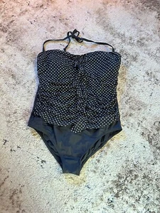 WOMENS TROPICAL ESCAPE 1 PIECE RUFFLE FRONT SWIMSUIT BLACK WHITE POLKA DOT 18W - Picture 1 of 2