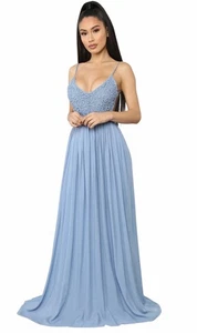 Fashion Nova Ancient Rome Maxikleid blau Spitze gehäkelt Boho fließend Gr. S Neu mit Etikett - Bild 1 von 10