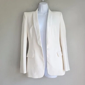 Zara Ecru Tuxedo Blazer Jacket Satin Shawl Lapel Womens Size XS Chic Elegant - Picture 1 of 18