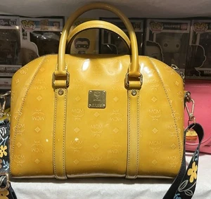 MCM Patent Leather Handbag Large Visetos Tote Bowler Bag Satchel Crossbody Purse - Picture 1 of 13