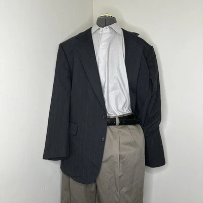 Tom James Mens 43R 47" Blazer Sport Coat Suit Jacket Gray Striped 2 Button USA - Image 1 of 4