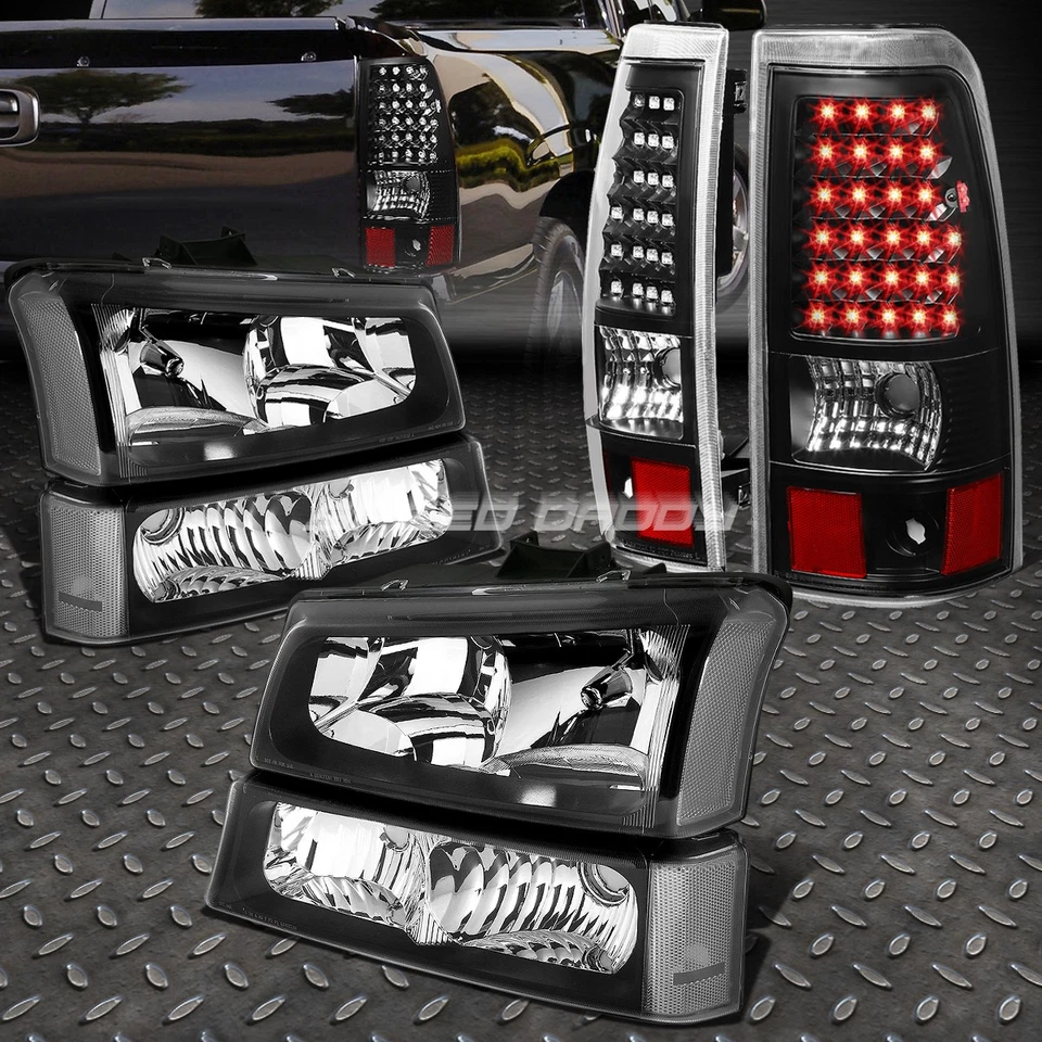 FARO NEGRO + PARACHOQUES TRANSPARENTE + LUZ DE FRENO/TRASERA LED COMPLETA PARA 03-07 CHEVY SILVERADO Foto 1 de 4