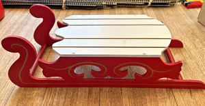 Vintage Wooden Sled Decor Red/White Sled Christmas 16”x 6” - Picture 1 of 5