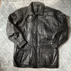 Union River Leather Jacket Field Full Zip Vintage Retro Y2K Black Mens Medium - Picture 1 of 14