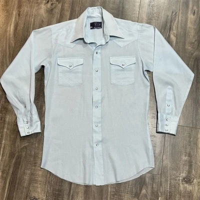 Camisa Panhandle Slim Masculina Vintage Western Pearl Snap Azul M Manga Longa - Imagem 1 de 4