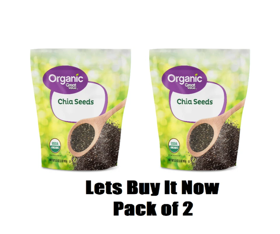 Органические семена чиа отличного качества 32 унции каждое (упаковка из 2) органические, без глютена Министерства сельского хозяйства США - Изображение 1 из 1