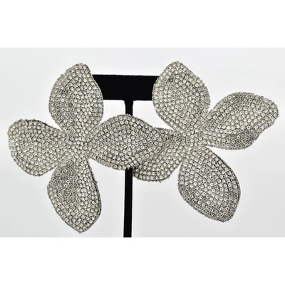 Enormes Pendientes Flor Cristal Estrás Gruesos Novia Boda Tono Plata BinAK Foto 1 de 4