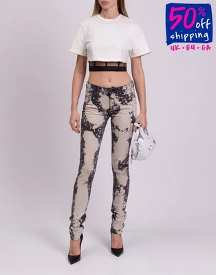 RRP €980 GUCCI Skinny Jeans W27 Stretch Embroidered Flower Bleached Low Waist - Image 1 of 4