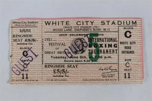 Jack Solomons 1951 Festival of Britain Int'l Boxing Tournament Ticket Stub - Picture 1 of 2