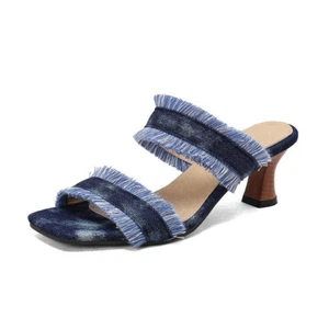 New Womens Open Toe Strappy Slingback Sandals Slippers Tassel Decor Mules Shoes - Picture 1 of 28
