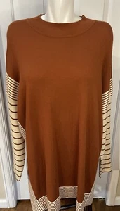 Daytrip Oversized Knit Pullover Sweater Mock Turtleneck Womens XL Rust Ivory - Picture 1 of 7