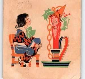 Christmas Postcard Fantasy Volland Anthropomorphic Candle With Face Child 824 - Picture 1 of 3