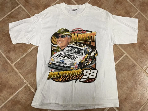 Vintage 2002 Dale Jarrett Chase Authentics UPS NASCAR Full Print Shirt Mens XL Cover