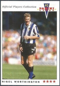 PANINI FOOTBALL 92-#219-SHEFFIELD WEDNESDAY & NORTHERN IRELAND-NIGEL WORTHINGTON