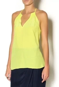 NWT $188 Joie Elspeth Smocked Detail V-Neck Silk Tank Top Acid Lime XS, L - Picture 1 of 4