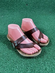 Size 6- Yokono Ibiza Saddle Leather Round Toe Loop Strap Sandals Women's Size 6 - Picture 1 of 8