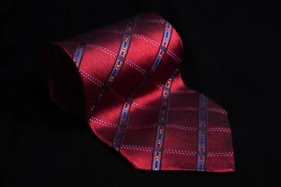 DANI - Men's Red Striped Silk Tie Neck Tie 4"W x 58"L - Image 1 of 4