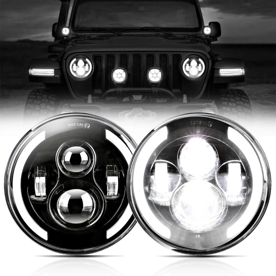 For Dodge D100 D200 D300 Pickup 1969-1974 7 Inch Round  LED Headlights DRL - Image 1 of 4