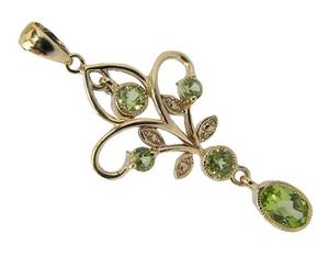 Colgante colgante de filigrana de peridoto natural de oro amarillo de 9 quilates genuino estilo vintage - Imagen 1 de 2