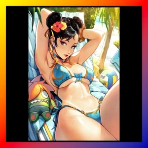 Chun Li Firmado IMPRESIÓN ARTÍSTICA Street Fighter REIQ Capcom Póster AUTOGRAFIADO TRAJE DE BAÑO - Imagen 1 de 1