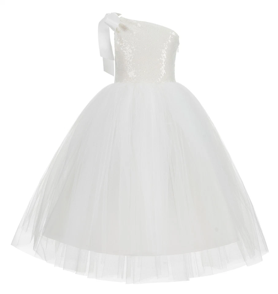 Un Hombro Lentejuelas Tutú Flor Niña Vestidos Desfile Vestido Tutú Vestido Comunión Foto 1 de 1