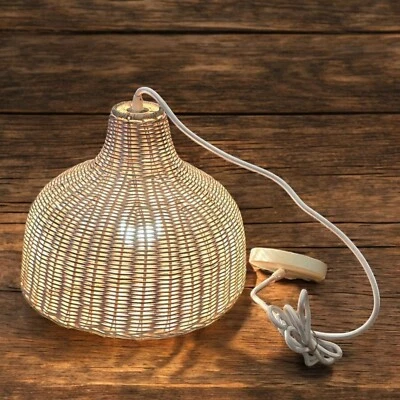 Rattan Woven Pendant Light w/ 13.4" Dome Shade White Cord For Ceiling Farmhouse - Image 1 of 4