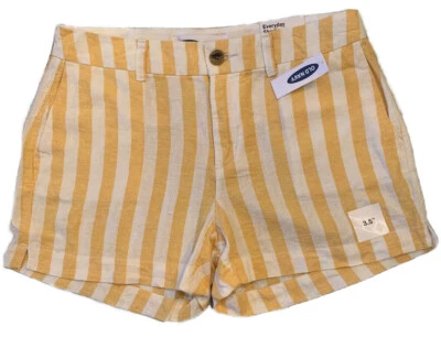 6 Old Navy Women's Yellow and Ivory Stripe Everyday Short  New NWT Linen Blend - Image 1 of 4
