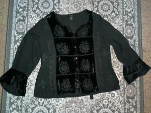 Top magico vintage stravagante velluto nero ricamato grande bottone medievale - Foto 1 di 15