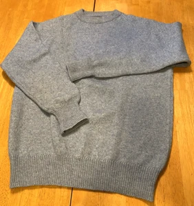 VTG Sweater Medium Blue Gray Wool Blend Pull Over Crew Neck Fisherman Cabincore - Picture 1 of 8