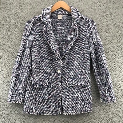 Blazer Chicos Mujer 0 EE. UU. Pequeño Púrpura Mármol Tweed Flecos Bolsillo Chaqueta Oficina Foto 1 de 4