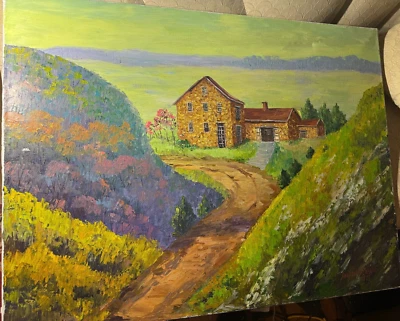 Enorme Impresionante Pintura al Óleo Ann Yost Whitesell "Casa al Fin del Camino" -Firmada Foto 1 de 4