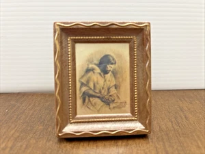 Vintage Jesus Christus Miniatur Bild Hongkong gerahmt Puppenhaus 2,25" x 2,5" - Bild 1 von 7