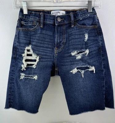 Pantalones Cortos de Denim Abercrombie Niños Niños Azul Oscuro Lavado Claro Rasgados Talla 7/8 Foto 1 de 2