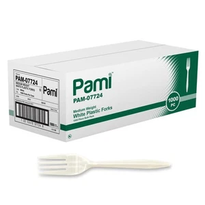 Medium Weight Disposable Plastic Forks 1000-Pack - Bulk White Plastic Silverwa - Picture 1 of 6