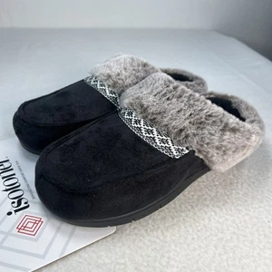 Is toner Memory Foam Woman’s Slippers XL 9.5-10 Black Grey Faux Fur Comfort NWT - Picture 1 of 11