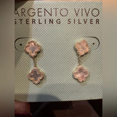 Argento Vivo Silver and Pink mother-of-pearl CZ  Clover Pierced Earrings - Image 1 of 3
