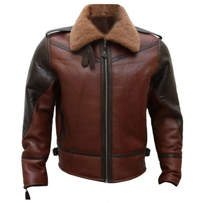 B3 RAF Brown Men's Bomber Flying Aviator Fur Irvin Shearling Leather Jacket, NEW - Image 1 of 4