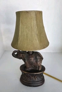 Vtg Small Table Lamp Accent Lamp Decor Elephant Resin Brown  Leather Style Shade - Picture 1 of 20