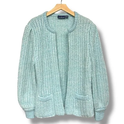 Cárdigan Vintage Van Heusen Grueso Tejido Bolsillos Frontales Abiertos Pastel Casa de Campo Talla M Foto 1 de 4