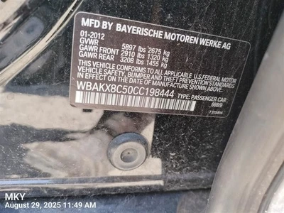 BLK LEFT REAR DOOR ASSEMBLY 2011-2015 BMW ACTIVE 7 - Image 1 of 4