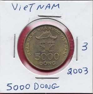 VIETNAM 5000 DONG 2003 XF CHUA MOT COT PAGODA IN HANOI,NATIONAL EMBLEM - Picture 1 of 2