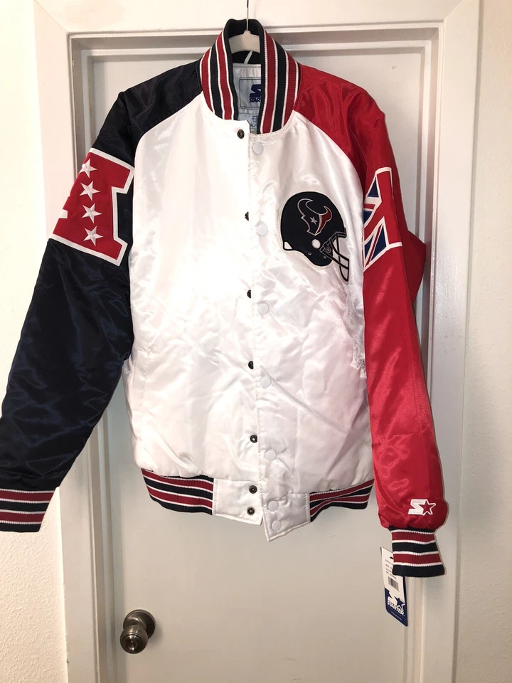 CHAQUETA DE INICIO HOUSTON TEXANS LLAVE A LONDRES SATINADA POR BRIAN BEGLEY. RARO Grande Foto 1 de 4