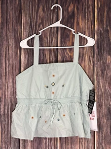 Camiseta sin mangas/peplum rosa celebridad para mujer XL verde con flores bordadas nueva con etiquetas - Imagen 1 de 19