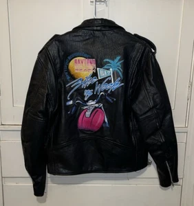 Vintage First Genuine Leather Mens Biker Jacket Daytona Beach Bike Week 1995 40 - Picture 1 of 7