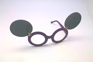 PURPLE MOUSE EAR FLIP UP SUN GLASSES DRAG QUEEN RAVE MICKEY MINI CLEAR LENS - Picture 1 of 3